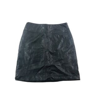 Sienna Studio Pencil Mini Skirt Size 6 Black Leather Bodycon Back 3/4 Zip Slit